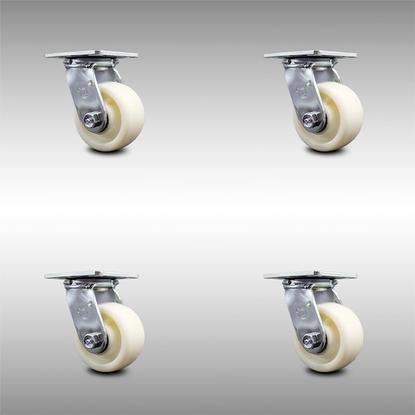 4 Inch Stainless Steel Nylon Wheel Swivel Caster Set with Ball Bearings SCC